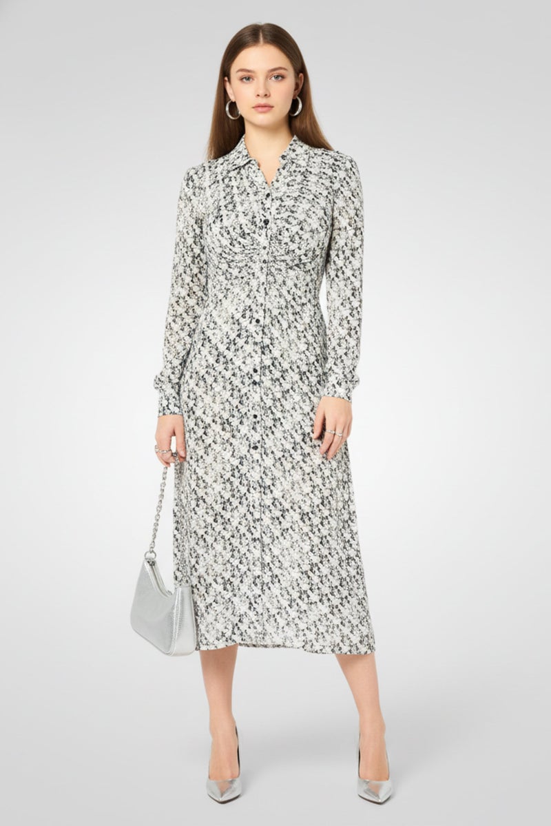 PINKO Women Spread Collar Allover Print Maxi Dress, Multicolor - Image 1